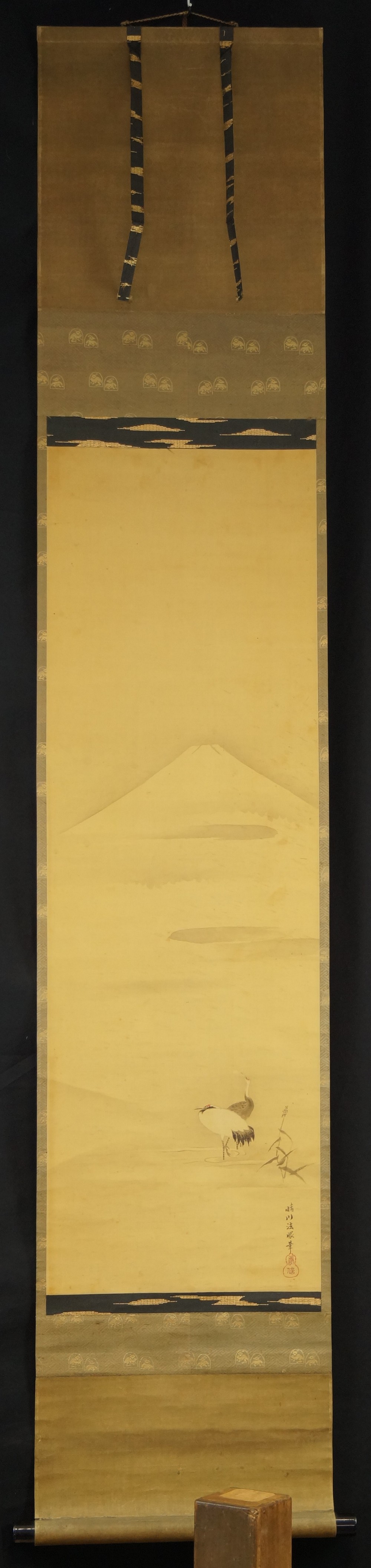 Japanisches Rollbild Fuji und Kraniche von Kano Yoshinobu Gesamtansicht