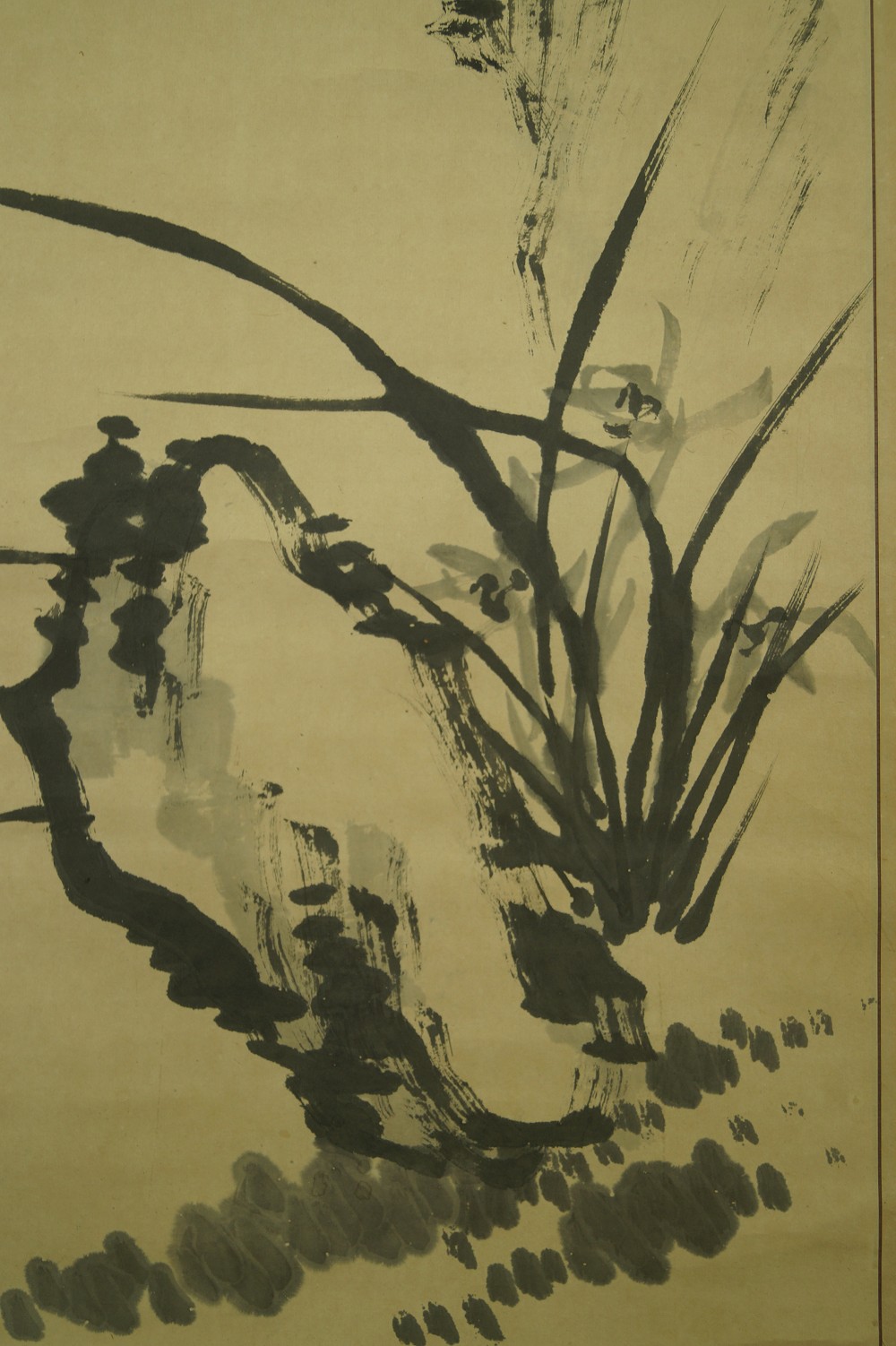 Bamboo Hanging Scroll Orchid and Rock Close-Up