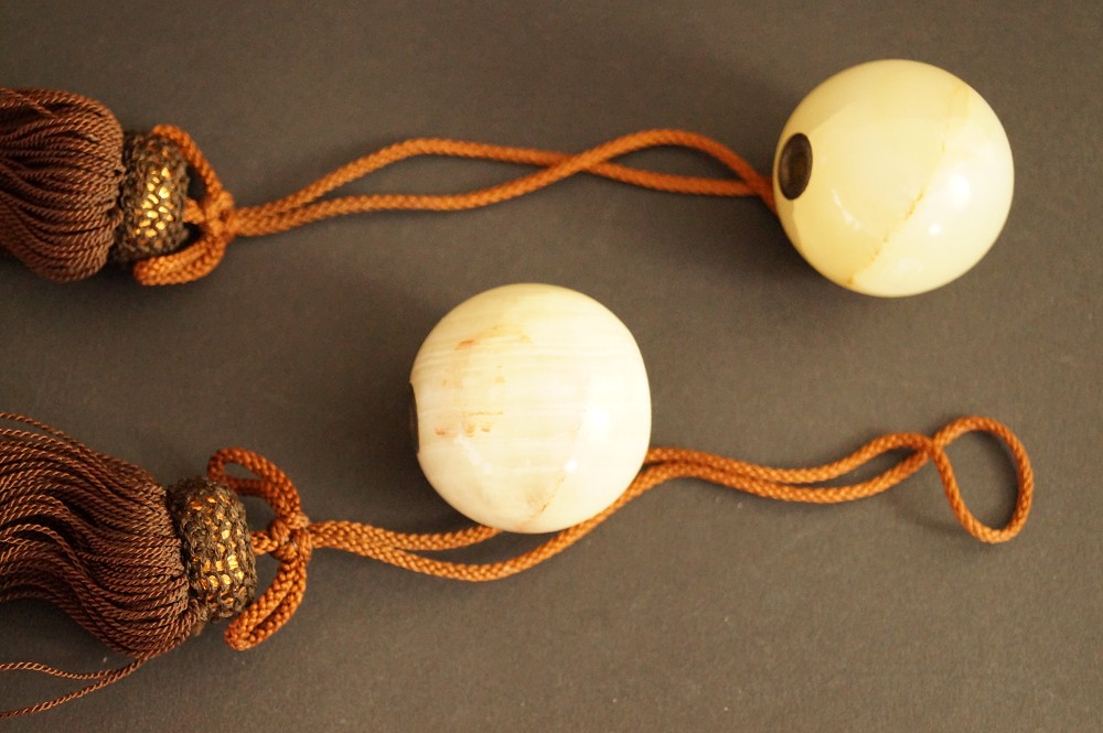 Two Fuchin Decorative Weights with Tassels and Cords Set Front View 1