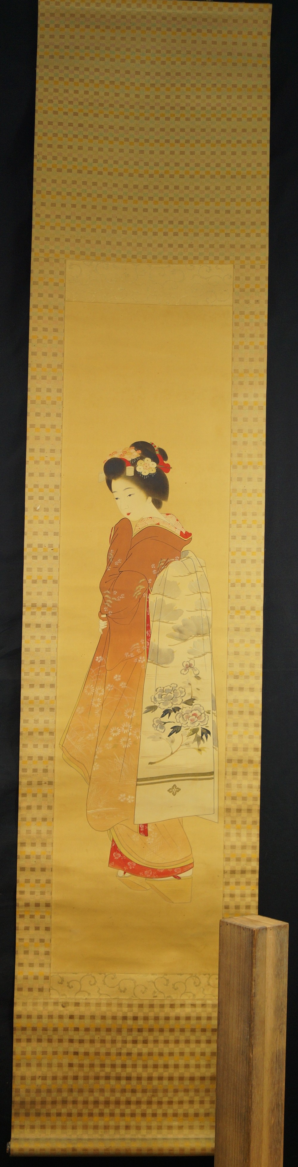 Japanese Hanging Scroll Beauty in a Kimono Full View