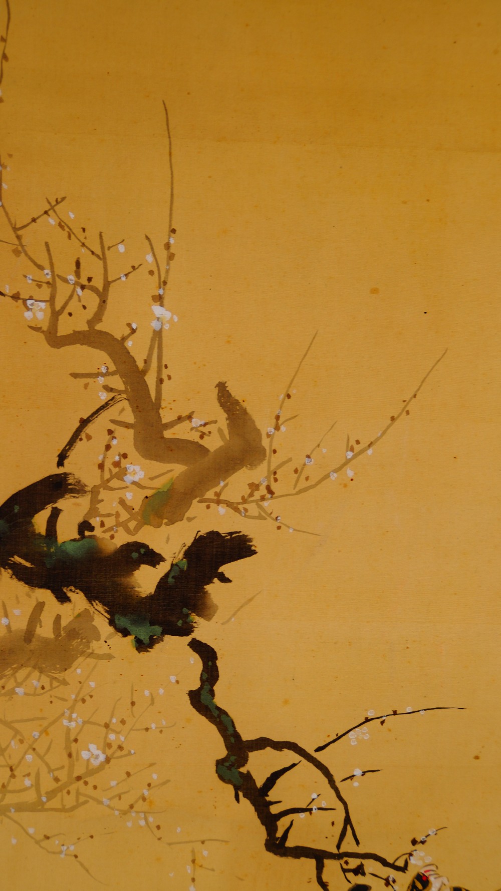 Close-Up of the Blossoming Plum Branch with Black Bird on the Hanging Scroll by Otsuka Shunrei