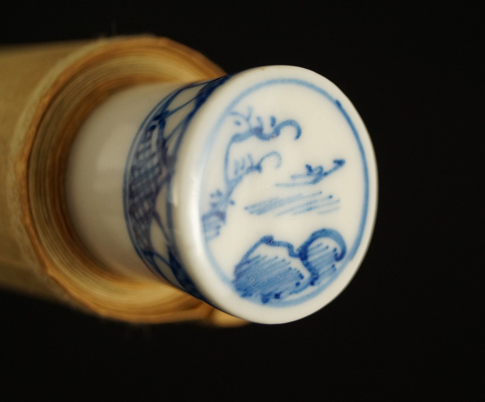 Old Zen monk under cherry blossoms scroll detail 3