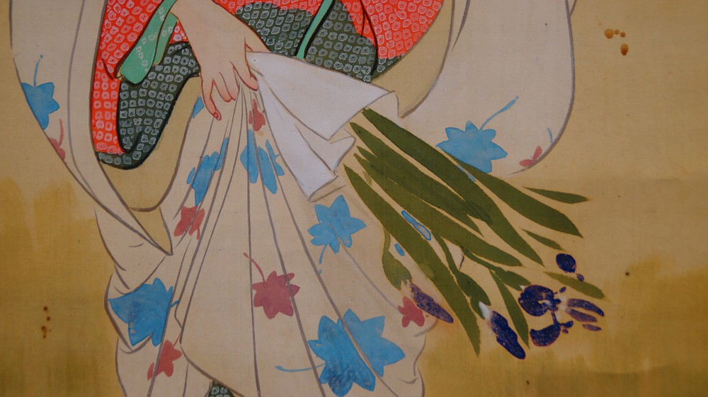 Flowers of Remembrance Hanging Scroll by Murata Ikkei Flower Bouquet Motif Close-Up