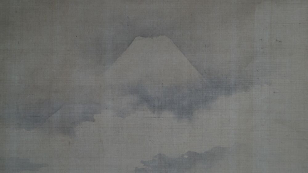 Further close-up of the Fuji peak above the mountains of clouds in the hanging scroll Mount Fuji in Cloud-Wrapped Heights