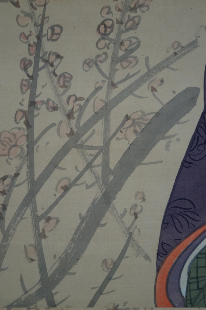 Beauty in kimono hanging scroll plum blossom motif close-up