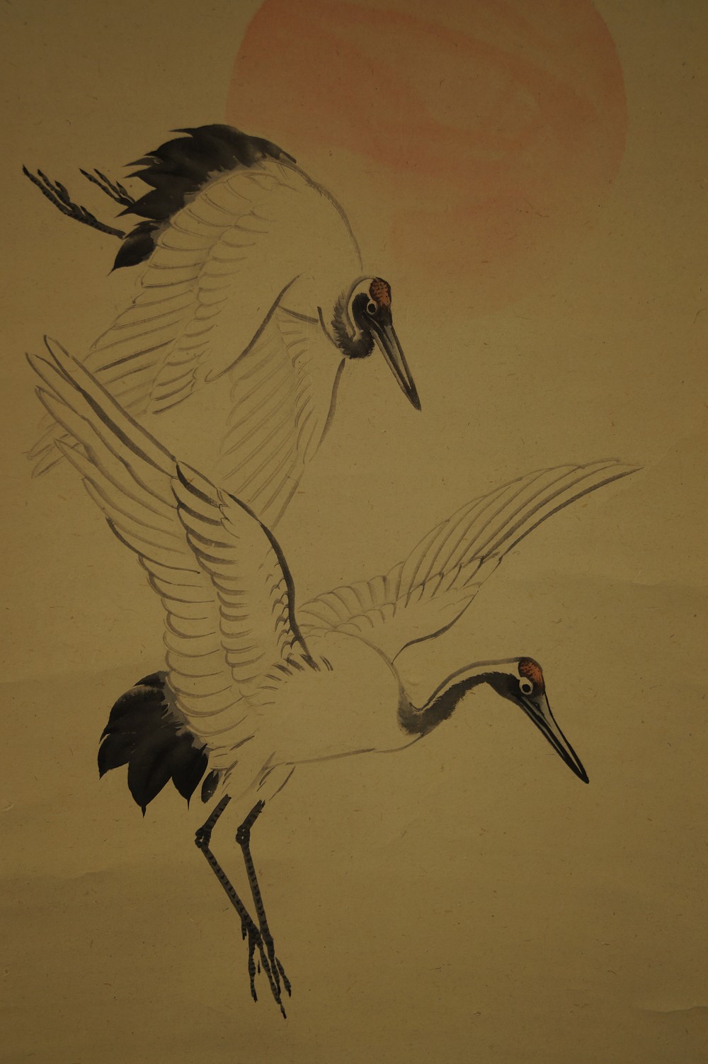 Japanese hanging scroll cranes by Nakajima Raisho motif close-up 2