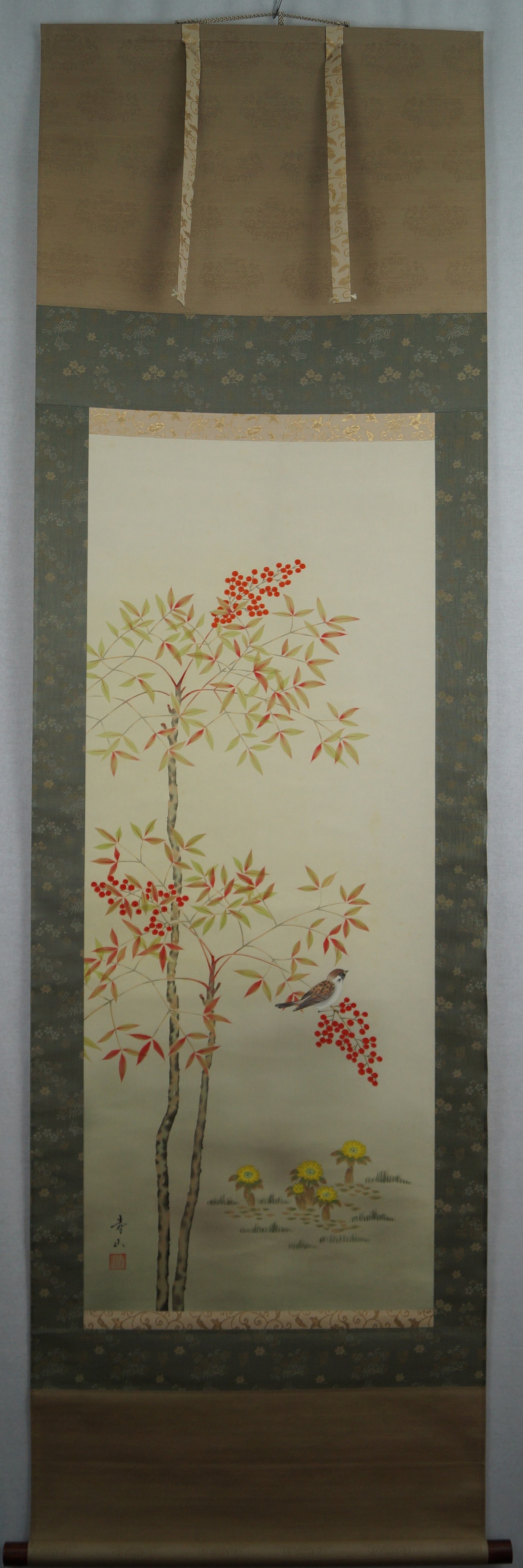 Bird and Flower Full View of Hanging Scroll