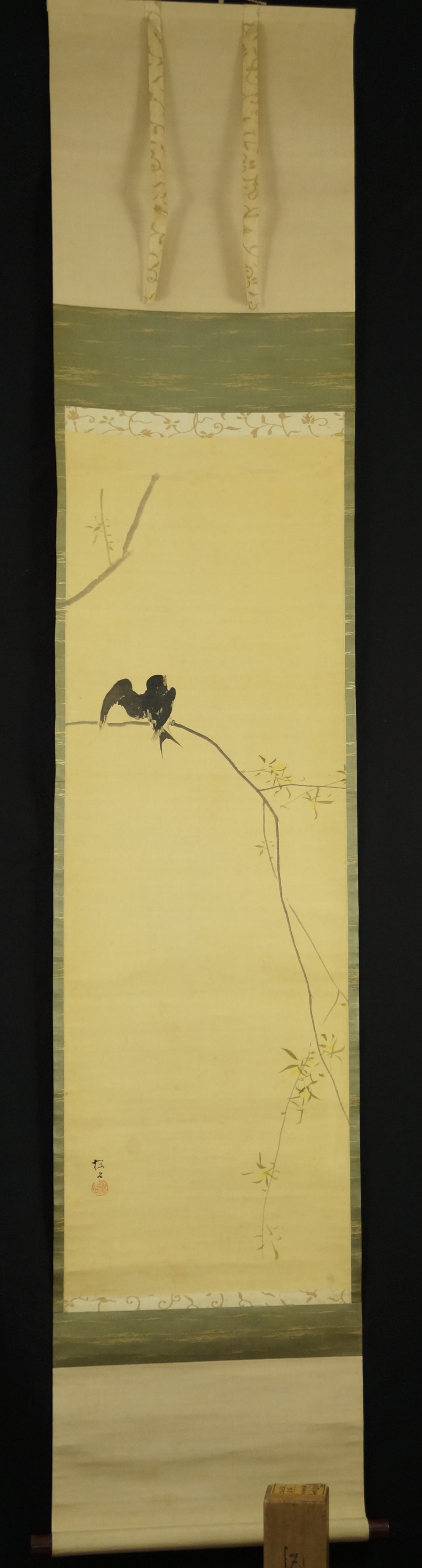 Bird on a Willow Branch by Kijika Sakuradani Full View Hanging Scroll