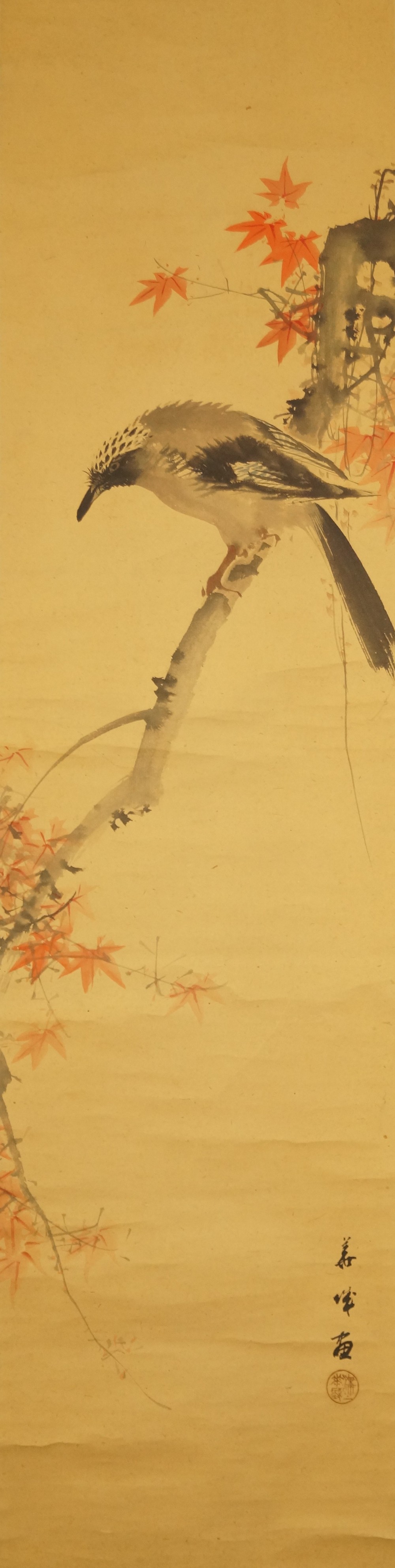 Crow on a maple branch full motif without mounting