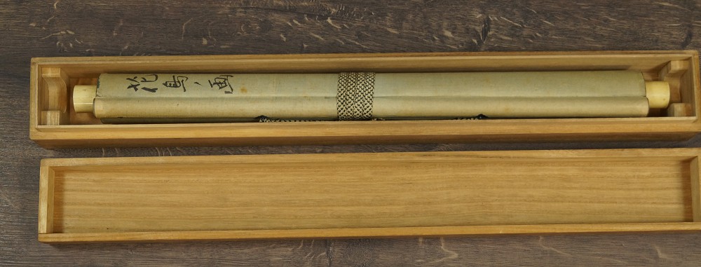 Sparrow and Flowers by Seido Kakemono in Storage Box