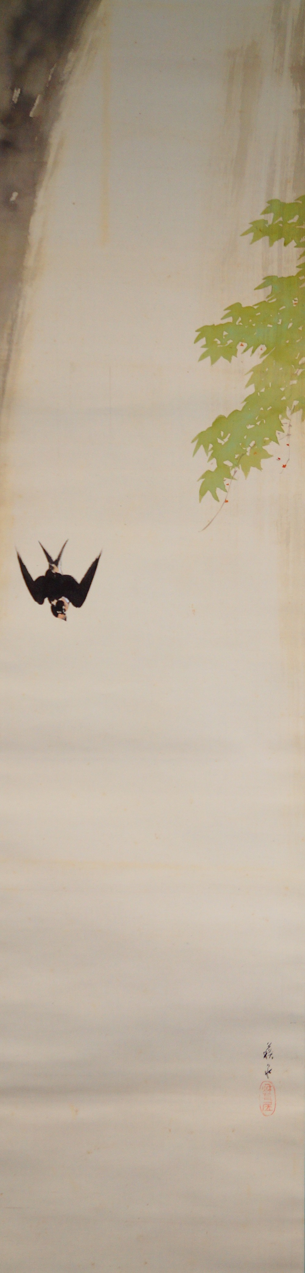 Full motif without mounting with swallow, waterfall and maple branch by Nishioka Sosen