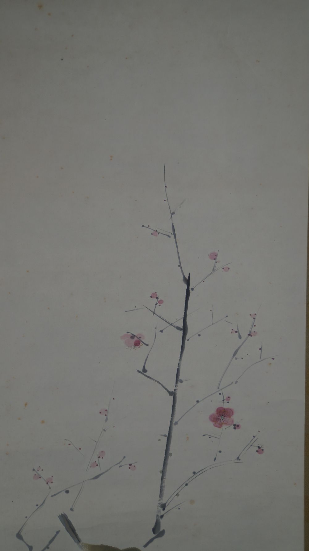 Close-up of the upper plum branch with pink blossoms without the bird in the Kakemono Nightingale on Blossoming Plum Branch