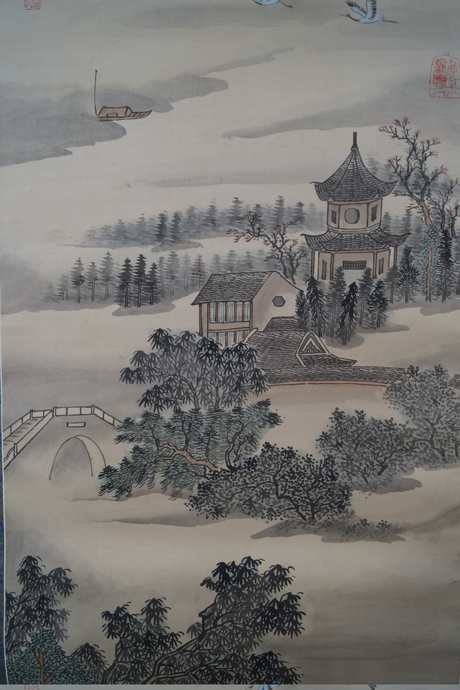 Landschaft im Mondlicht Kakejiku Pagode-Motiv Nahaufnahme