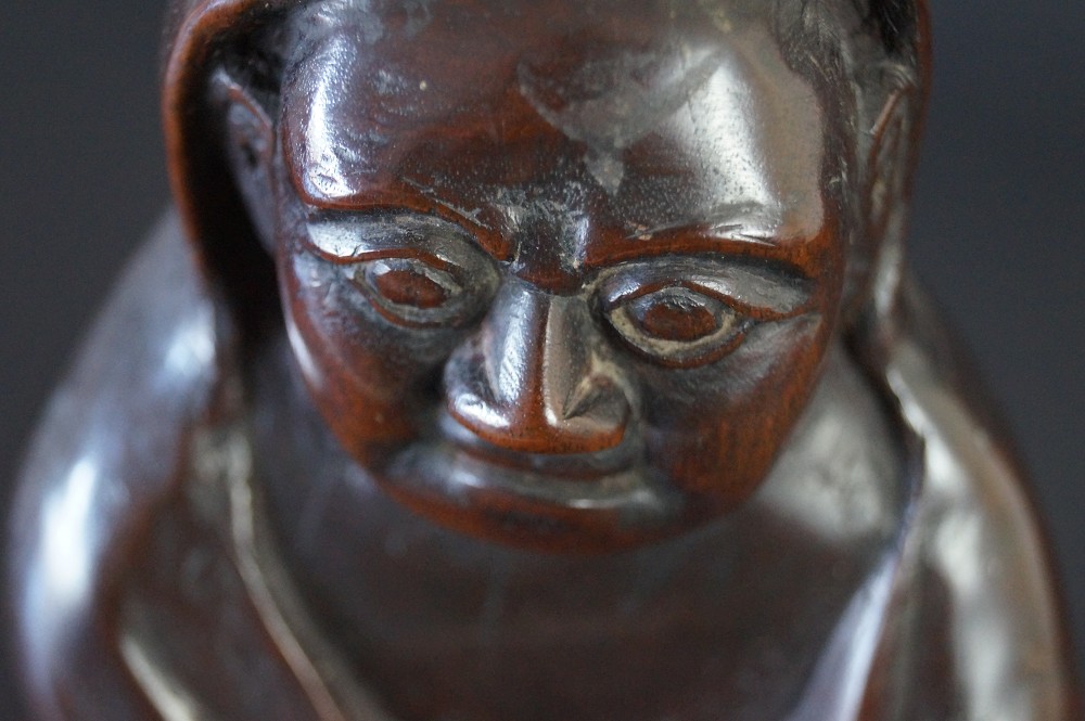 Bodhidharma Daruma Figure Made of Hardwood Face Close-Up 3