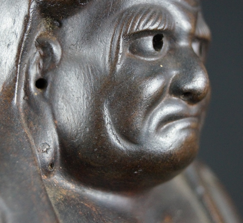 Bodhidharma Daruma Pensive Gaze Bizen Ware Face Close-Up 1