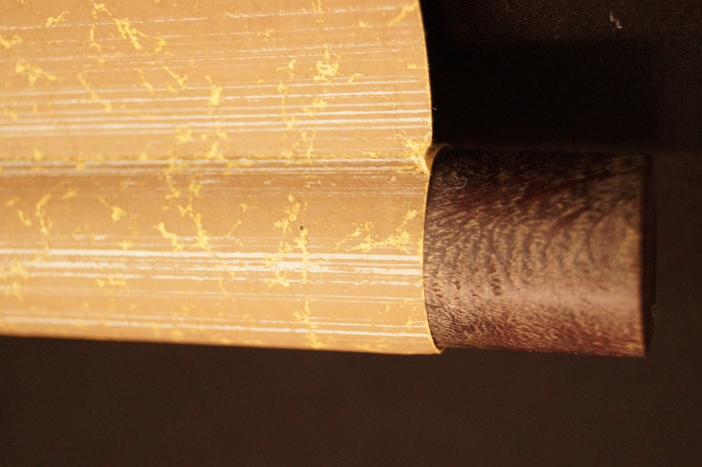 Calligraphy pine and bamboo scroll end close-up