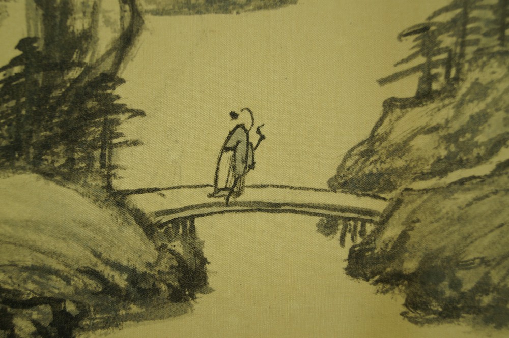 Landschaft Rollbild Figuren-Motiv Nahaufnahme