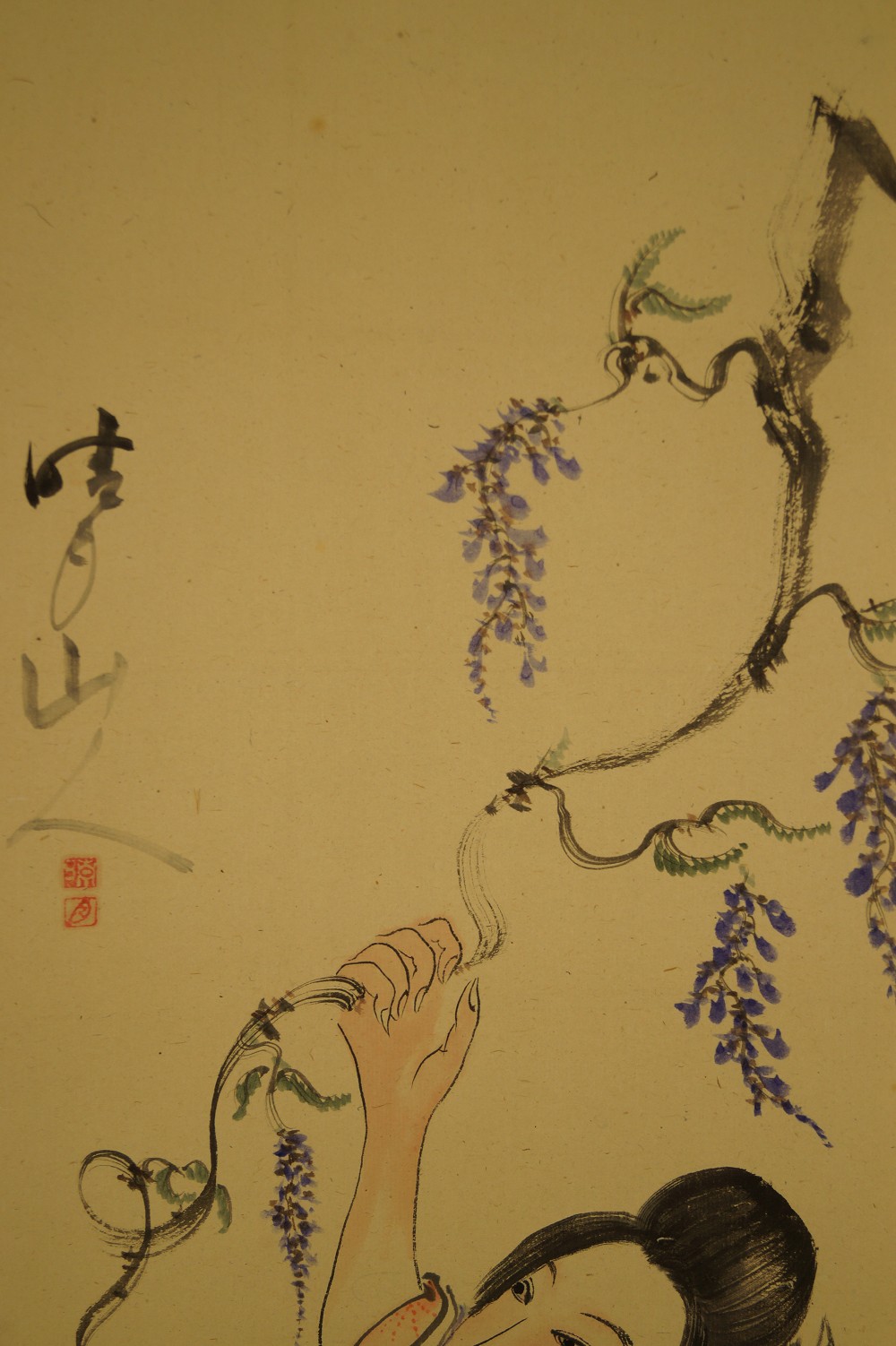 Lady Beneath Wisteria Blossoms Wisteria Motif Close-Up