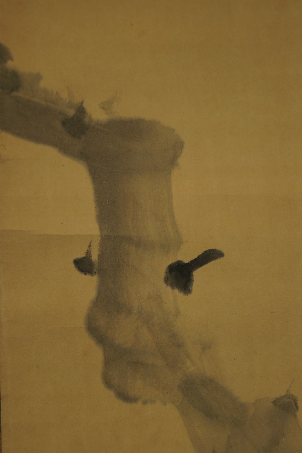 Japanese Hanging Scroll Bird on Plum Tree Trunk Motif Close-Up