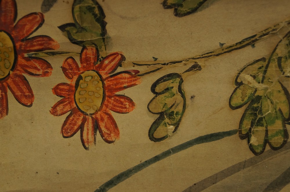 Japanese hanging scroll chrysanthemum motif close-up 5