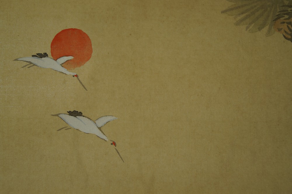 Takasago Legende Rollbild Kranich-Motiv Nahaufnahme 2