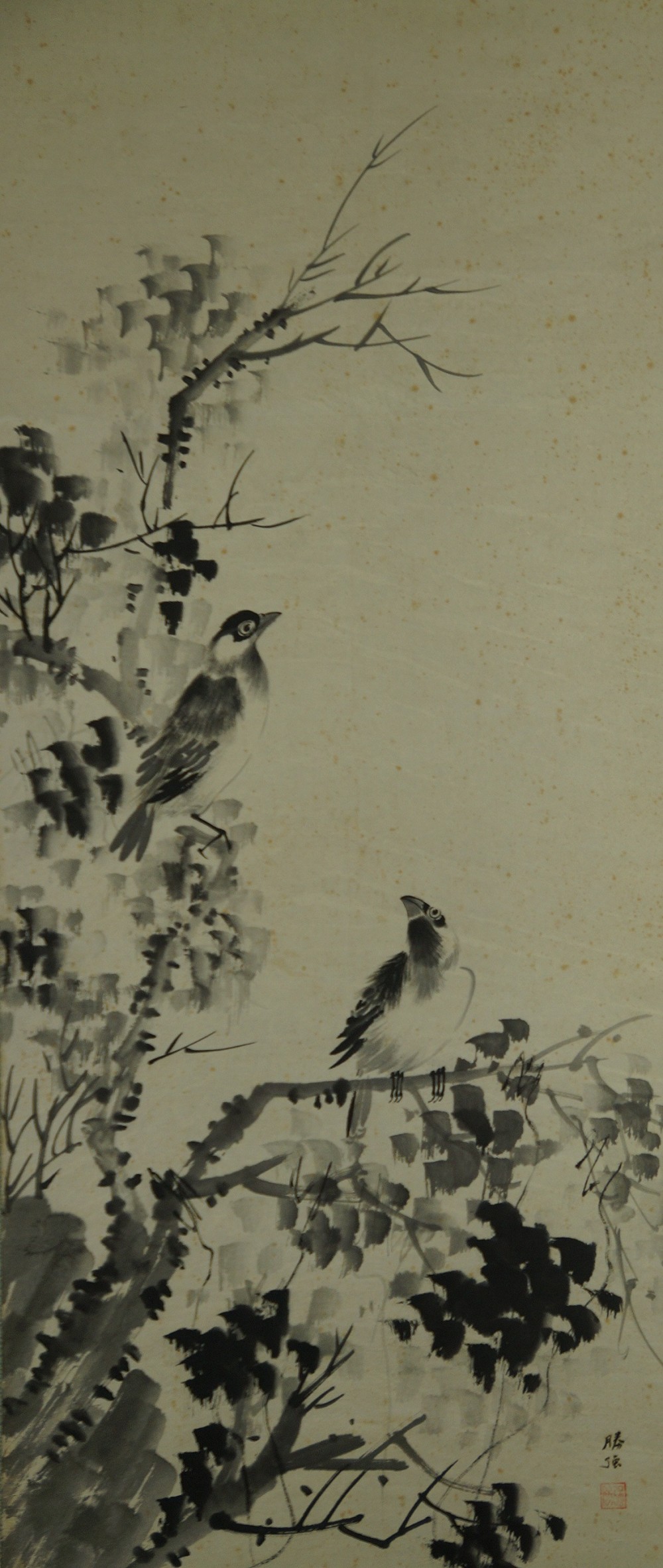 Full motif of the two nightingales in branches without mounting