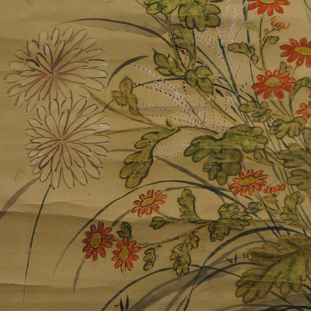 Japanese Hanging Scroll Chrysanthemums Motif Close-Up Preview