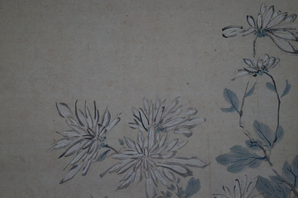 The Rabbit in the Grass Kakejiku Chrysanthemum Motif Close-Up