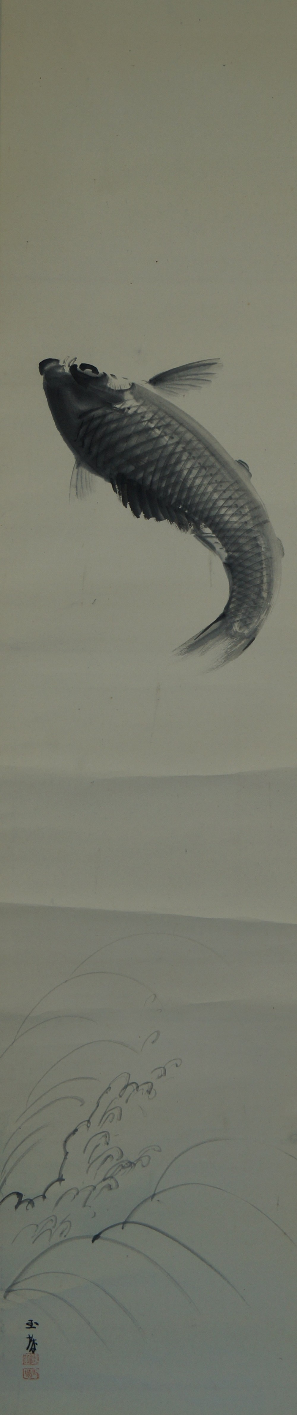 Hanging Scroll Leaping Koi Full Motif Without Mounting