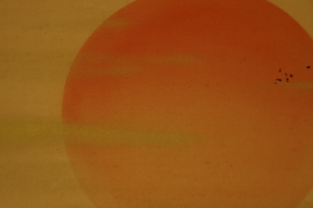 Spatzen in der aufgehenden Sonne von Otake Kunikan Sonne-Motiv Nahaufnahme 2