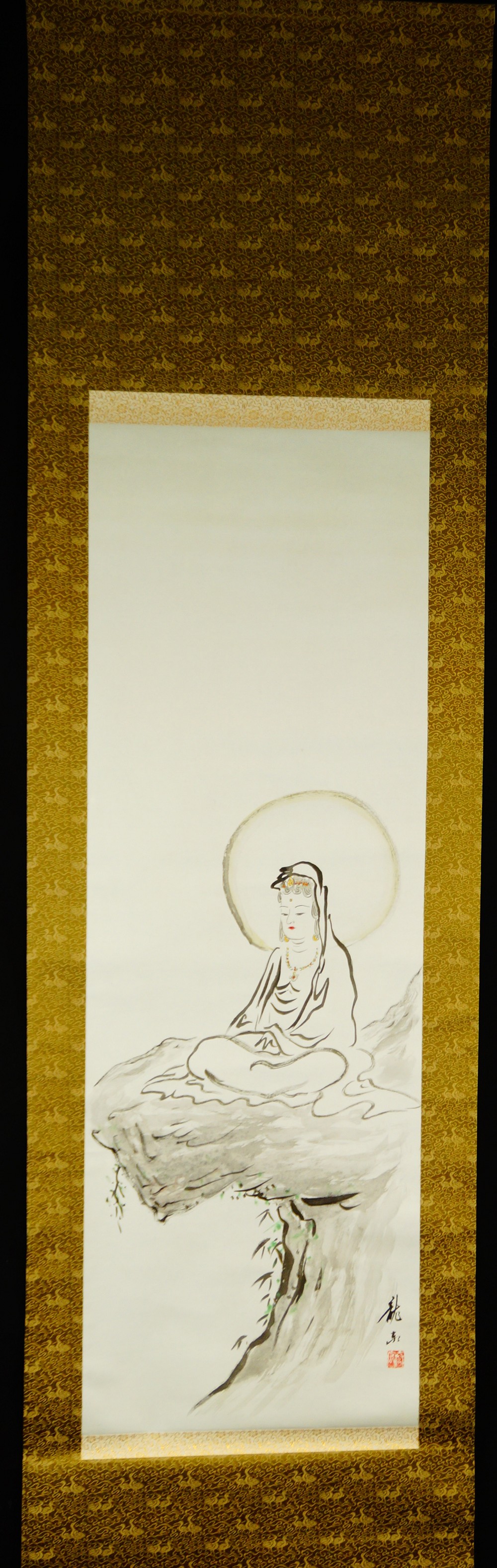 Buddha in Meditation Kakemono Full View of Hanging Scroll