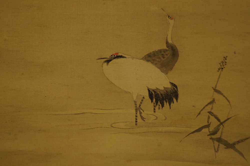 Japanisches Rollbild Fuji und Kraniche von Kano Yoshinobu Kraniche Motiv Nahaufnahme 2