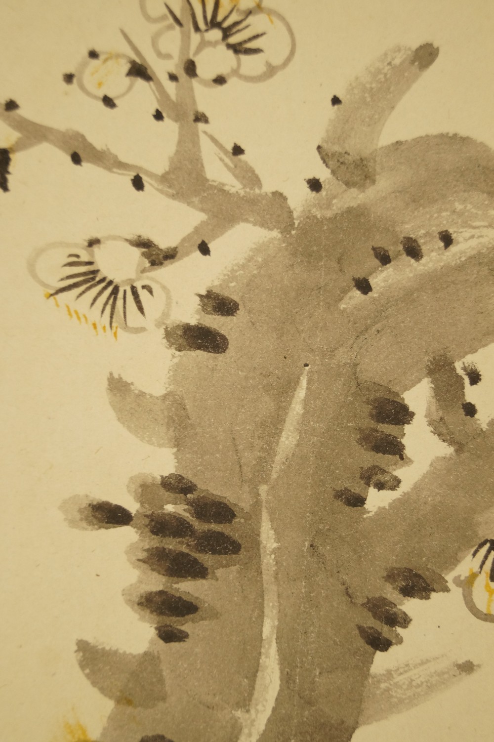 Gnarled bark of the cherry tree trunk in ink painting Tree Trunk Motif Close-Up