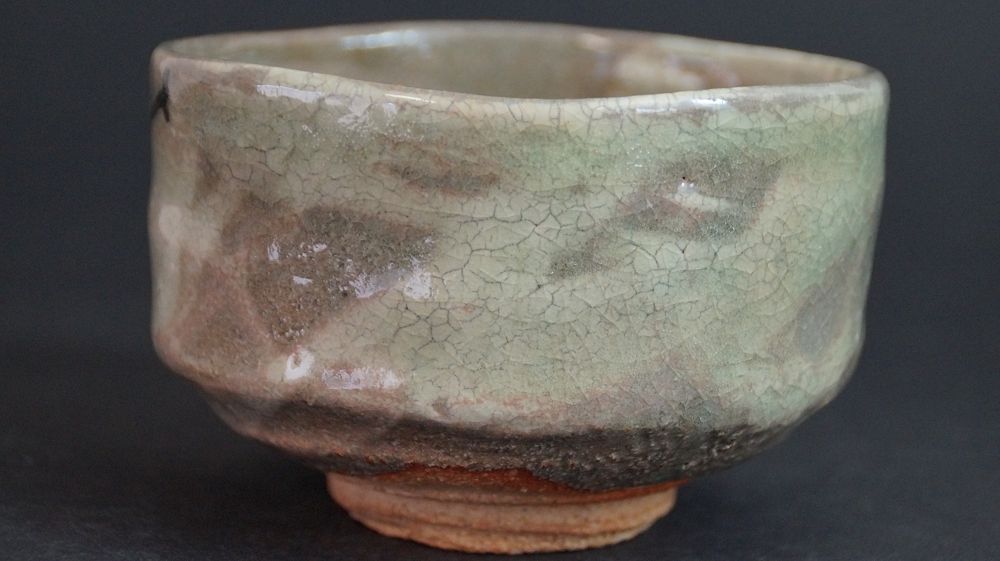 Back of the Chawan Made of Kyoto Ware with Crackled, Greenish-Brown Glaze