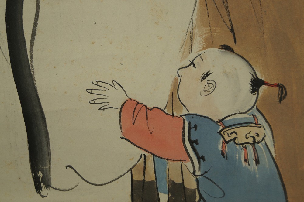 Grandfather and Grandson Hanging Scroll Child Motif Close-Up 2