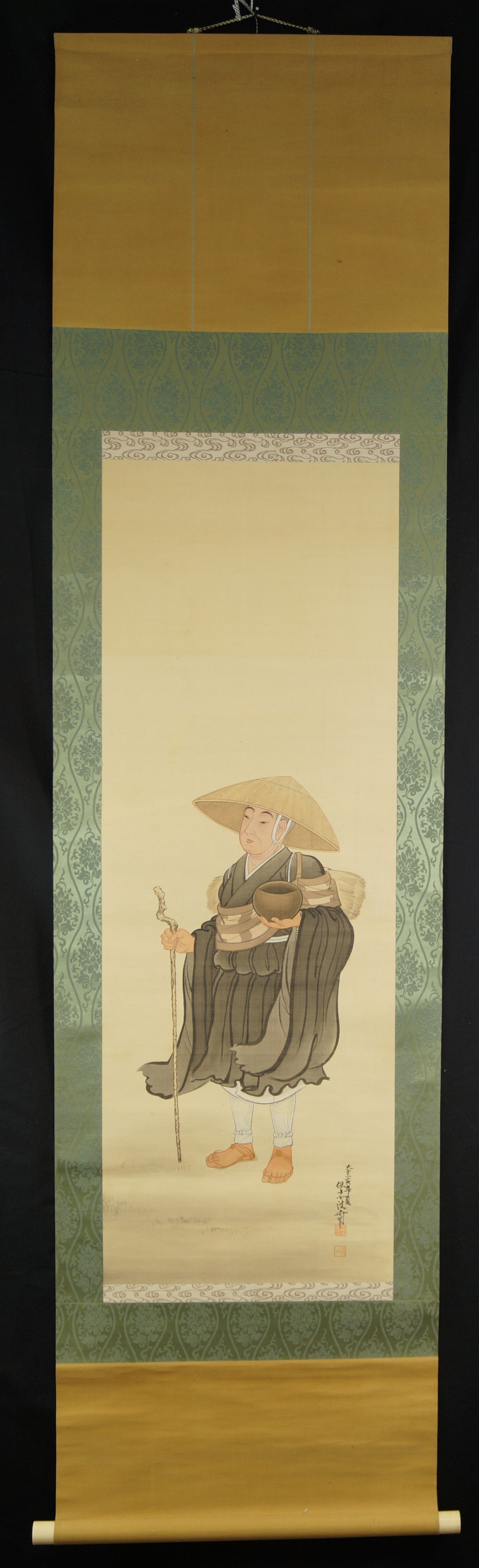 Japanese Hanging Scroll Zen Monk Full View