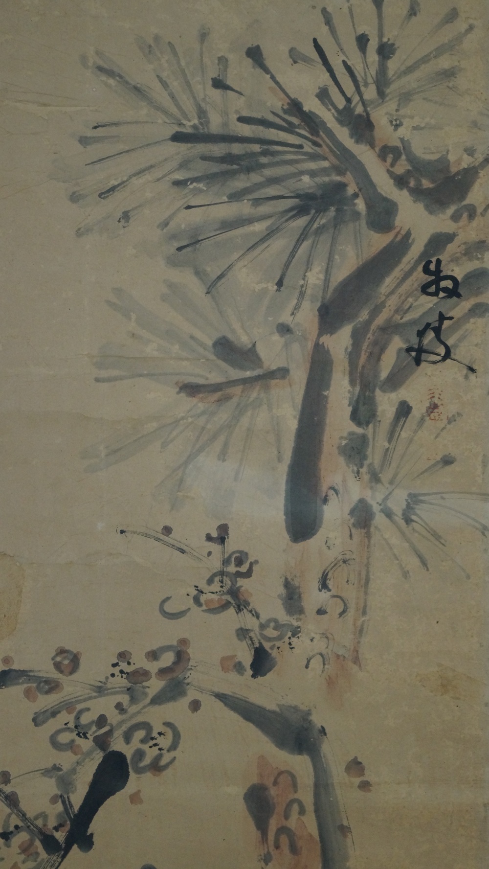 The Pine and the Gnarled Plum Tree Pine Motif Close-Up