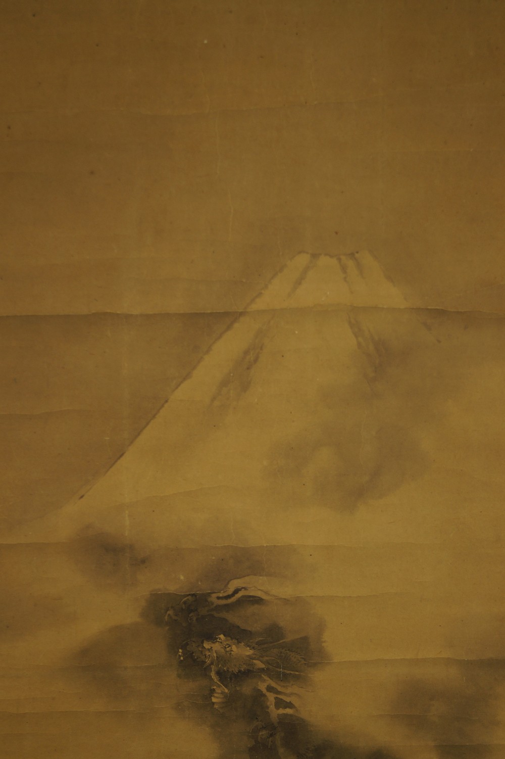 Snow-covered Fuji peak motif close-up