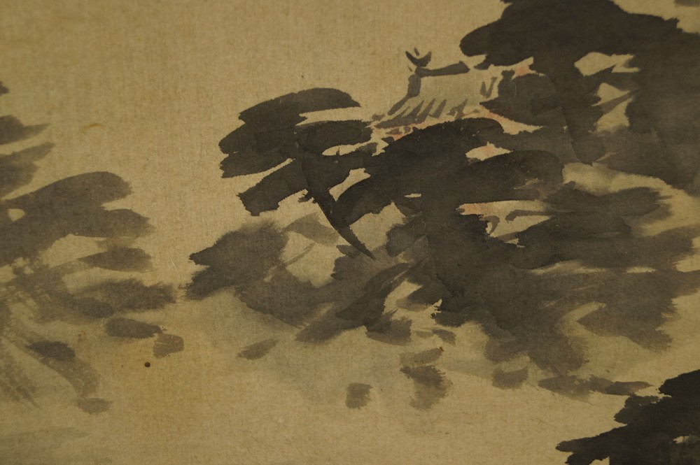Japanisches Rollbild Set Vogel und Mondlandschaft Schrein Motiv Nahaufnahme