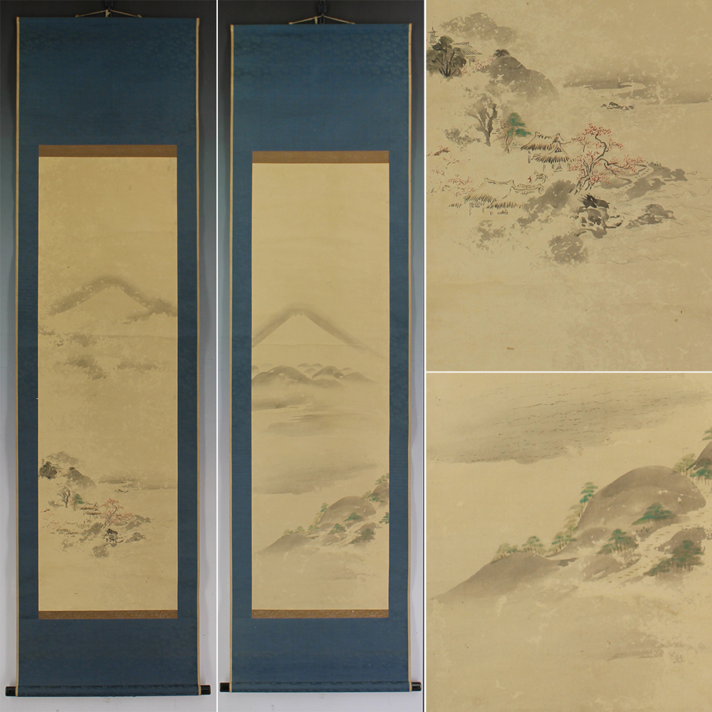 Zwei Rollbilder Fuji-san in Sommer und Herbst nebeneinander Set Frontalansicht
