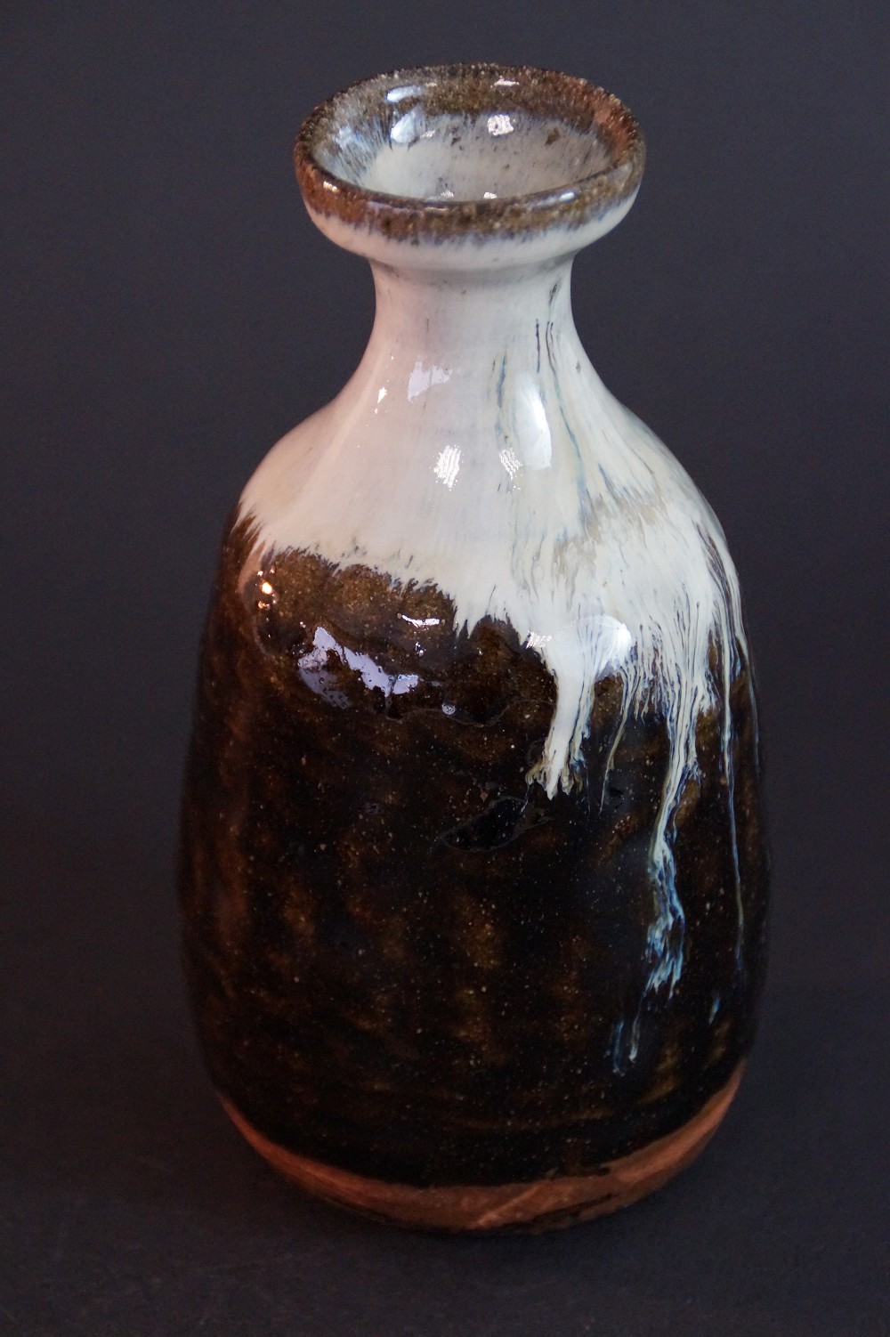 Rear view of the tokkuri with calm earthy glaze