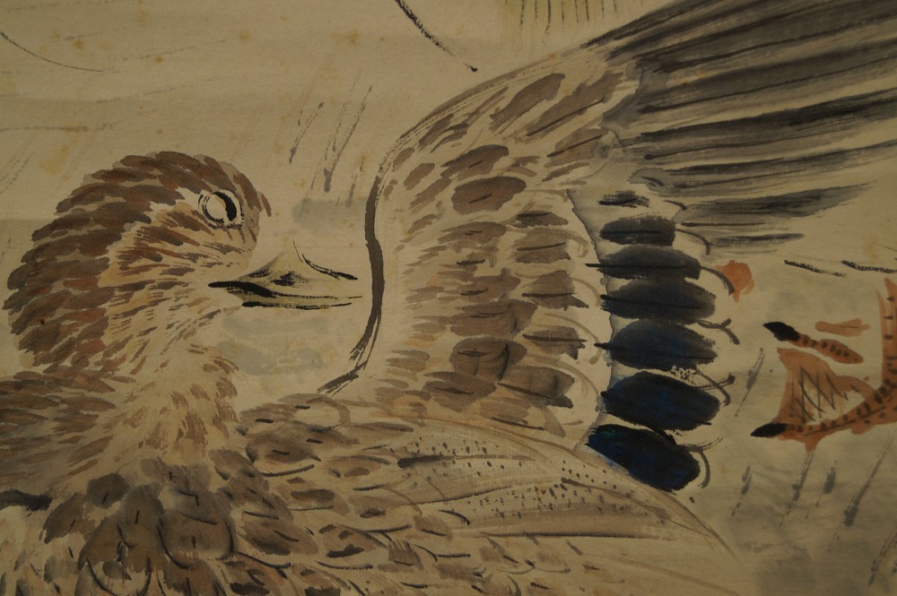 Two Ducks in the Grass Hanging Scroll Duck Motif Close-Up 3