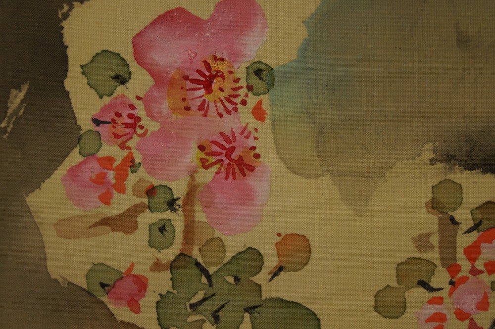 Parrot Hanging Scroll by Kaura Moriyama Blossom Motif Close-Up