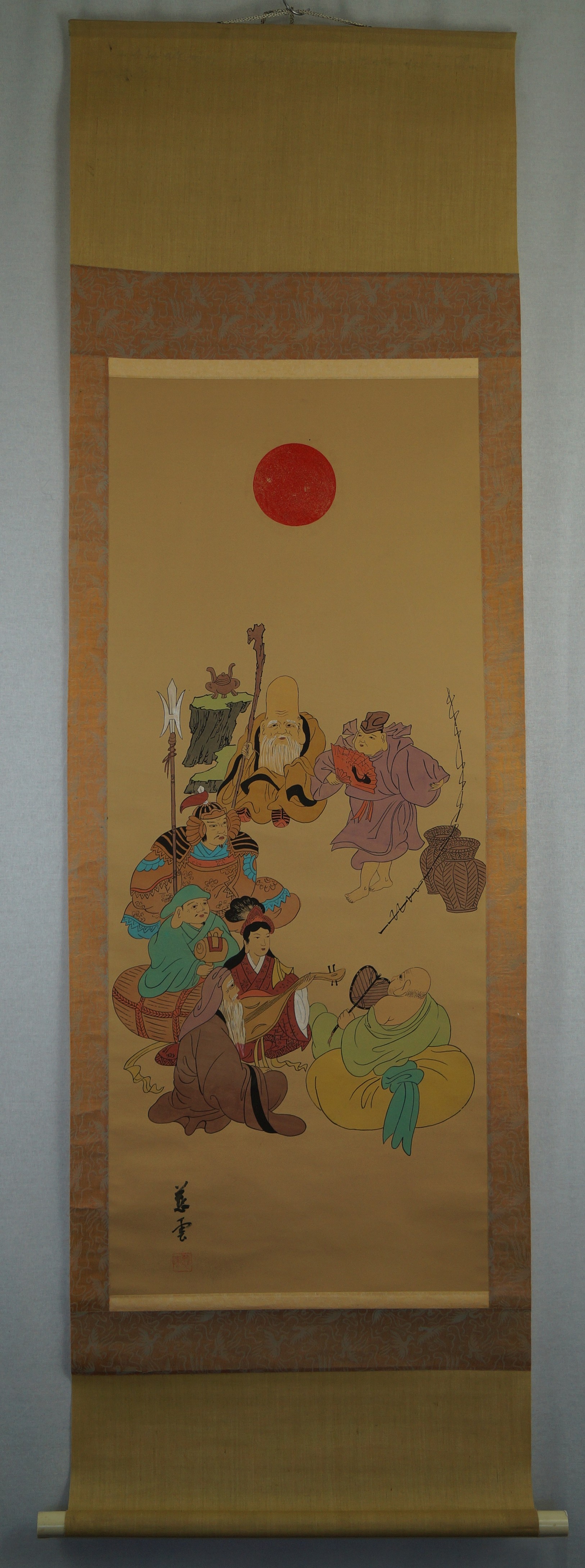 Seven lucky gods kakemono overall view hanging scroll