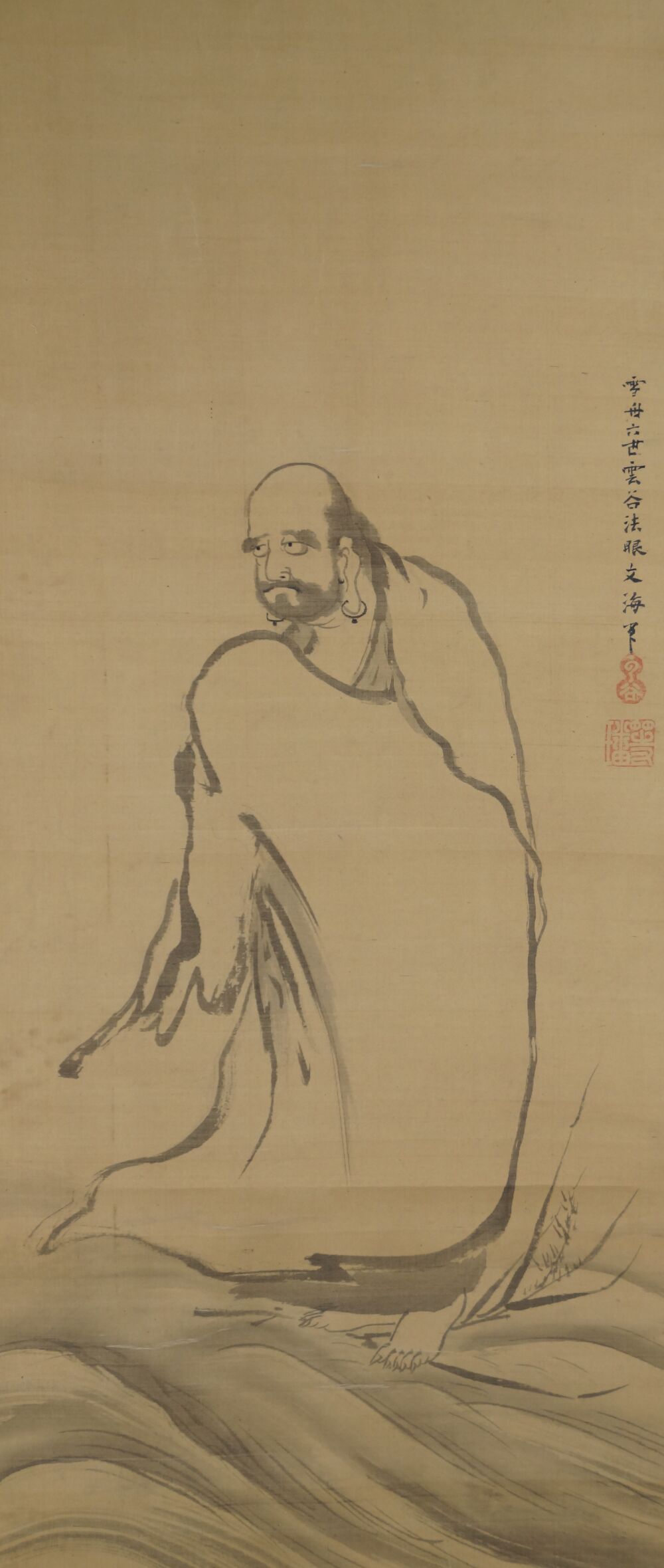 Further view of the Bodhidharma figure above the waves in the Kakemono Bodhidharma on the Way, without mounting