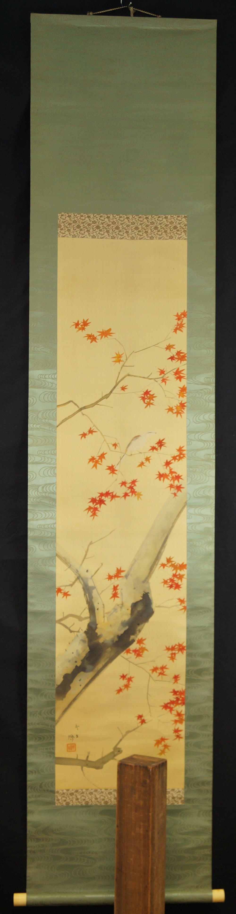 Bird on a Maple Branch Full View Hanging Scroll