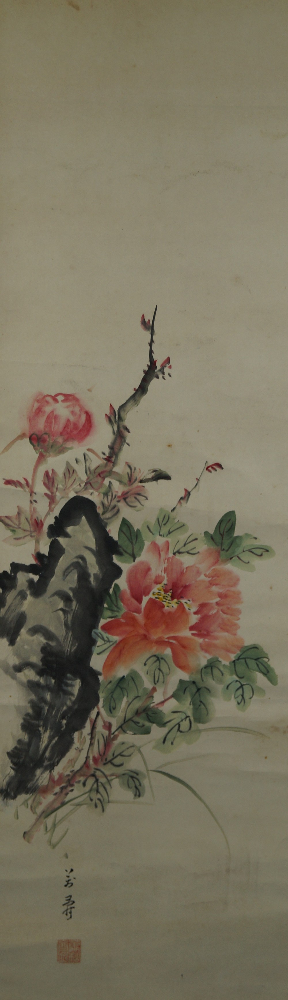 Peonies Hanging Scroll Full Motif without Mounting