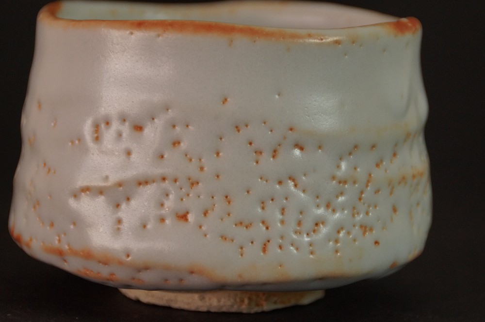 Chawan Made of Shino Ware by Noritoshi Takagi Back View