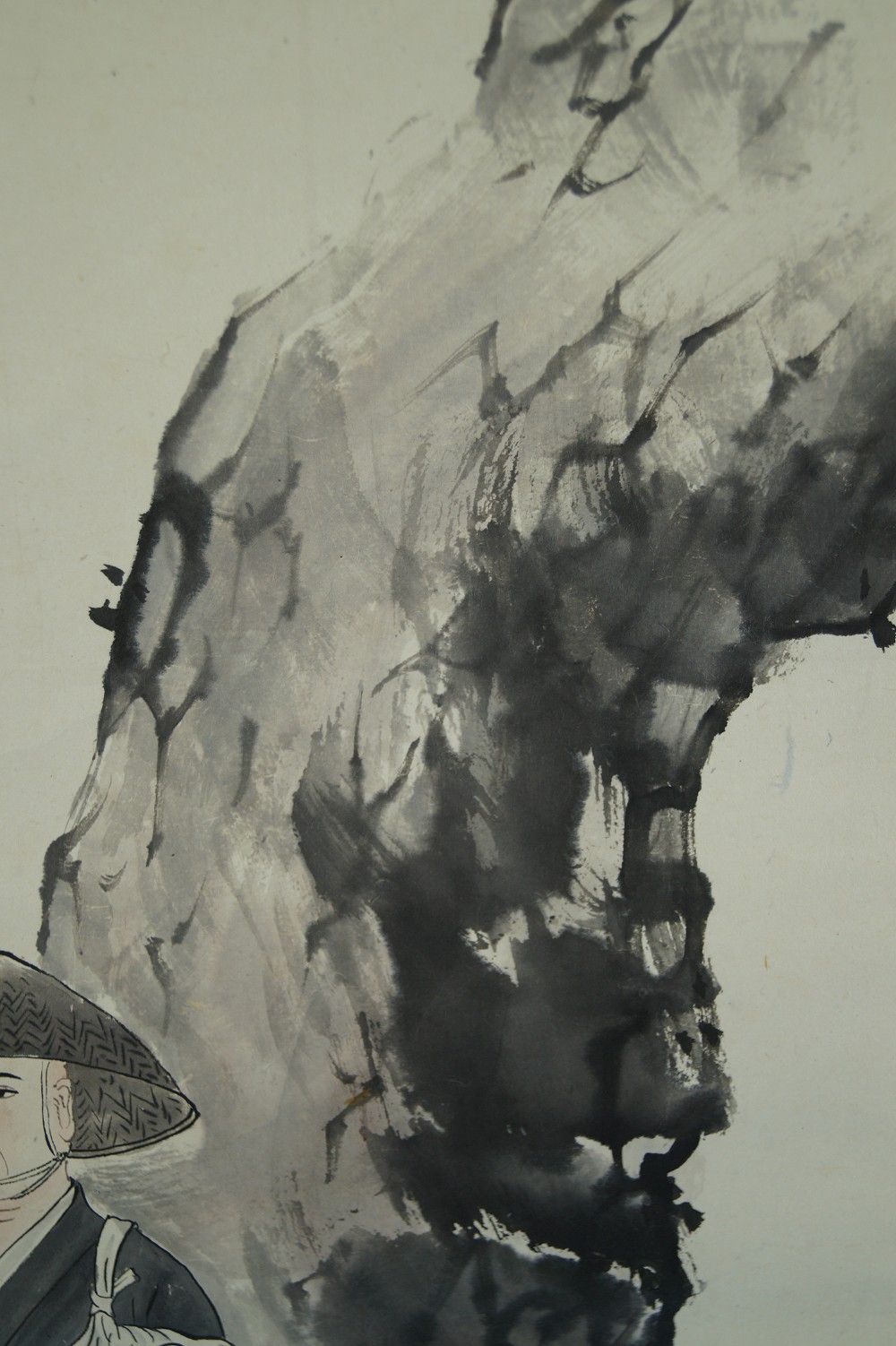 Monk Hanging Scroll Rock Motif Close-Up