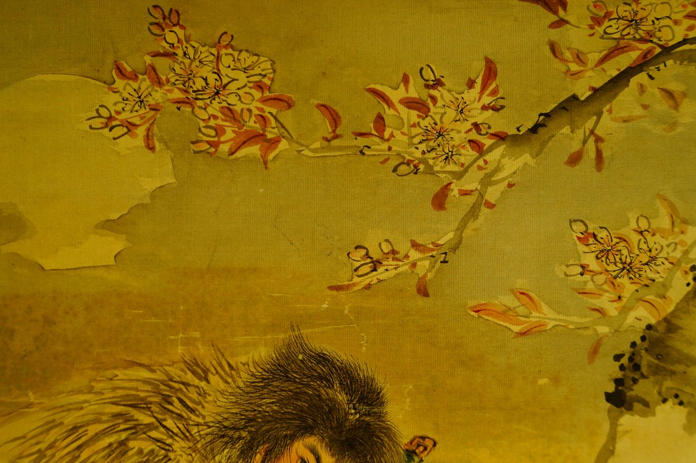 Nocturnal thief hanging scroll cherry blossom branch motif close-up
